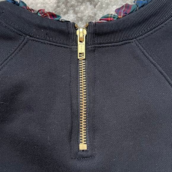 J Crew Black Sweatshirt Tartan Plaid Ruffle Trim Medium Preppy Casual Holiday - Picture 7 of 7